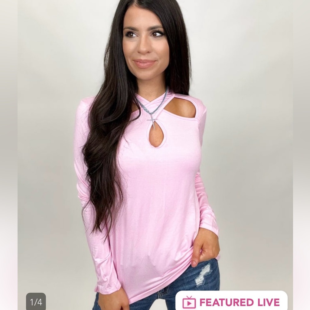 NWOT Elegant Pink Keyhole Long Sleeve Top By One. Four. Three. Size Medium